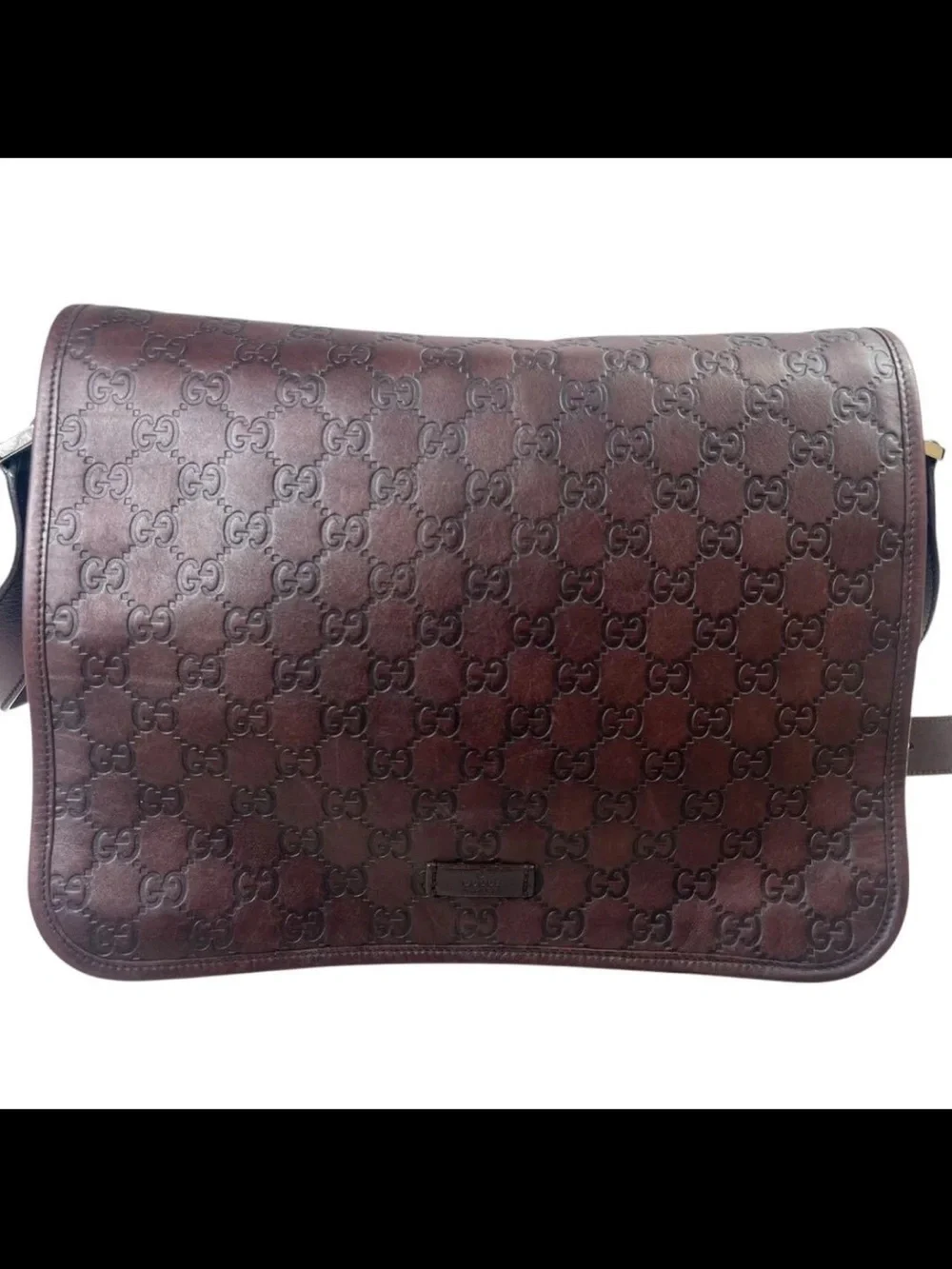 Gucci Dark Brown Embossed GG Messenger Bag